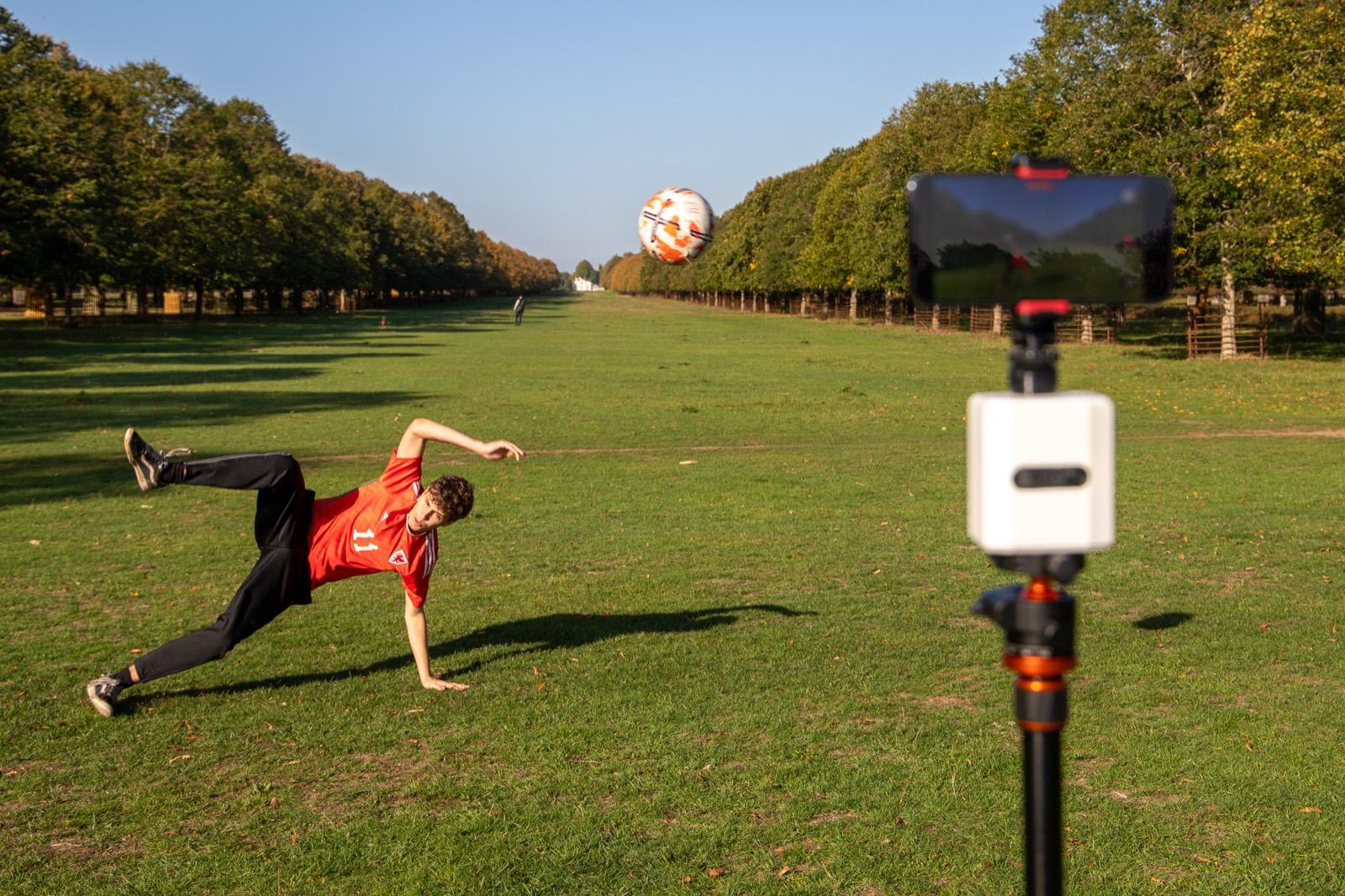 Pitchwise mount recording a football match on a sunny day